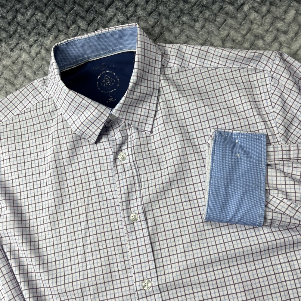Construct Shirt Mens L Windowpane Check Flip‎ Cuff 4 Way Stretch Performance